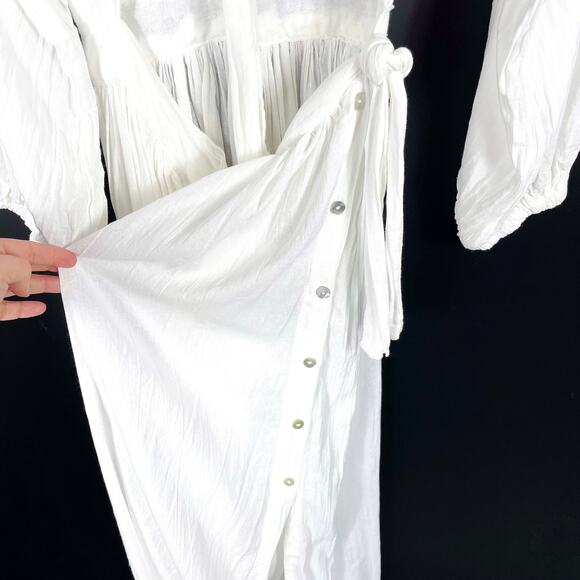 Jen's Pirate Booty Foreigner Dress White Cotton Tie Front Maxi Long Sleeve Sz XS - Picture 8 of 11
